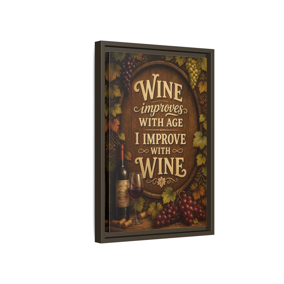 Side Mockup 5. Wine Quote Sign shown as framed canvas print