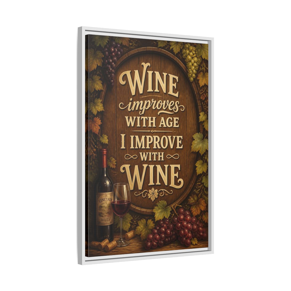 Side Mockup 10. Wine Quote Sign shown as framed canvas print