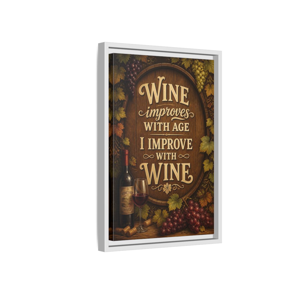 Side Mockup 4. Wine Quote Sign shown as framed canvas print