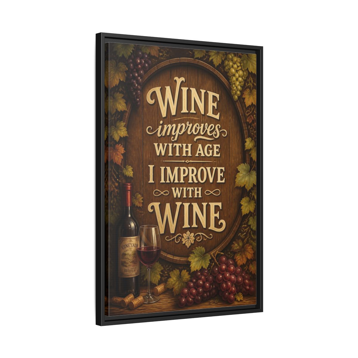 Side Mockup 14. Wine Quote Sign shown as framed canvas print