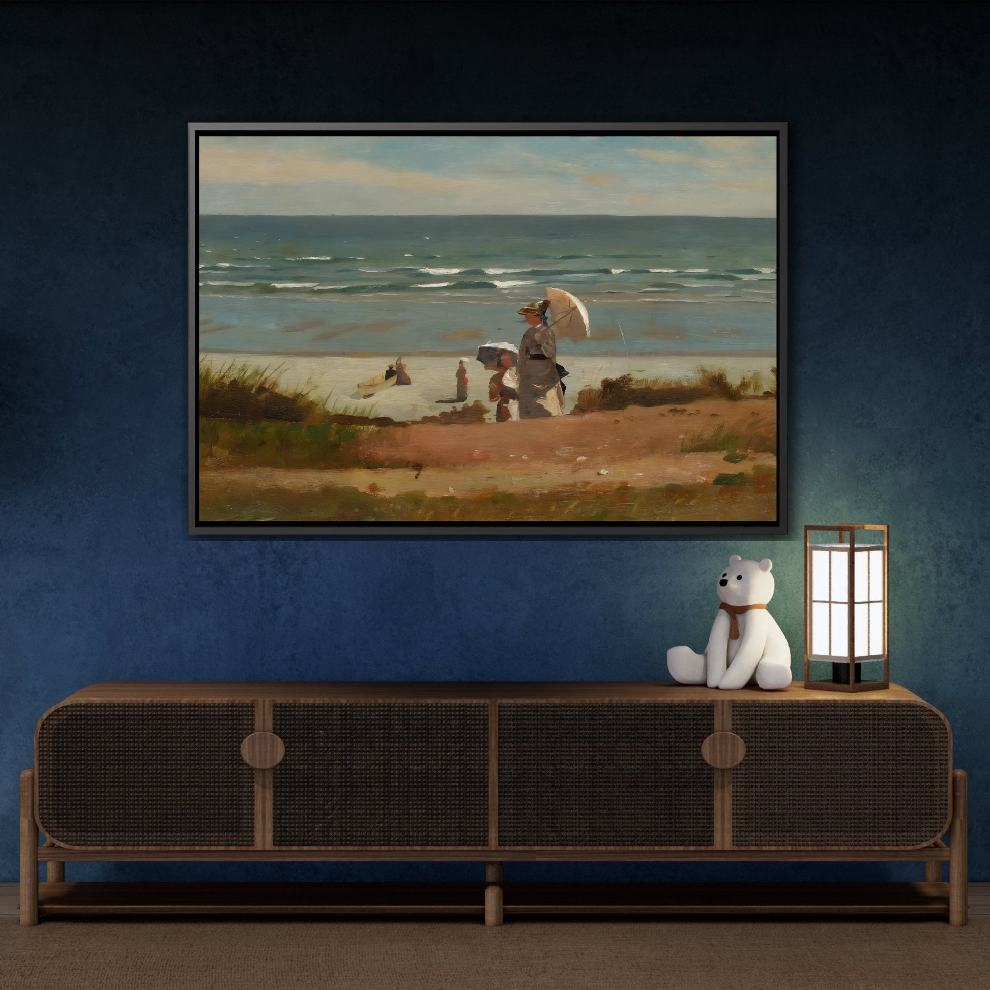 Winslow Homer On the Beach at Marshfield Canvas Print - Sea Landscape Wall Art in Frame for Living Room