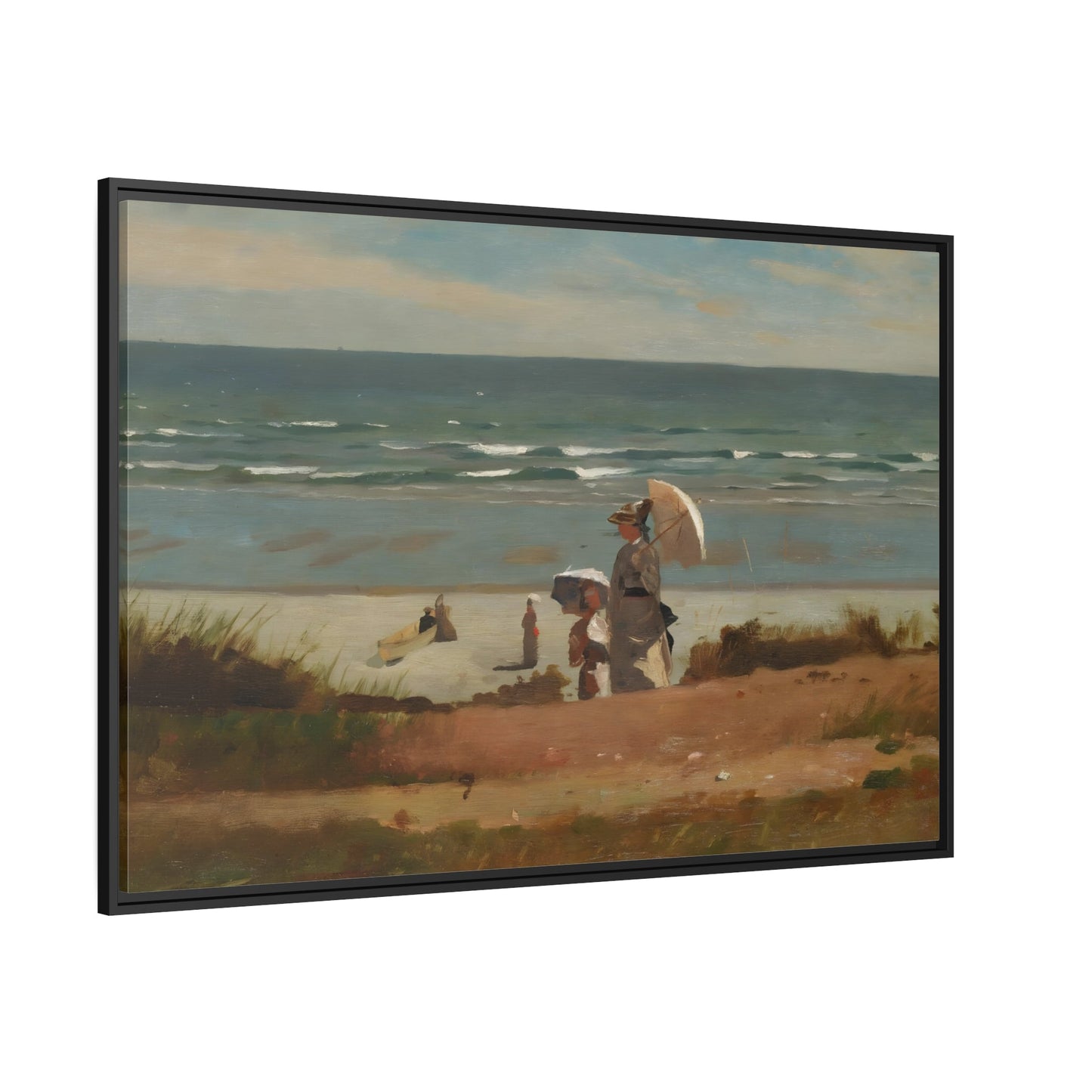 Winslow Homer On the Beach at Marshfield Canvas Print - Sea Landscape Wall Art in Frame for Living Room