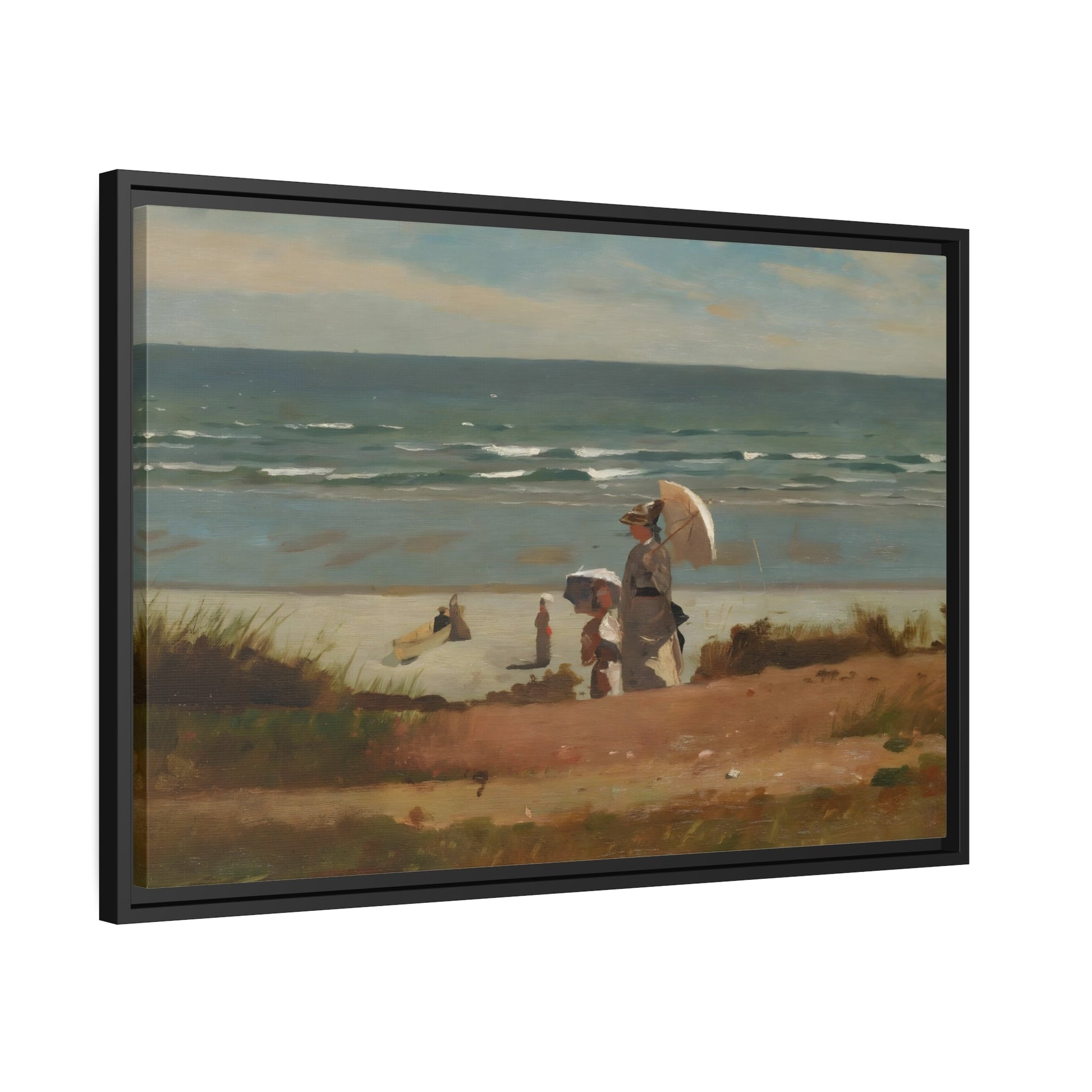 Winslow Homer On the Beach at Marshfield Canvas Print - Sea Landscape Wall Art in Frame for Living Room