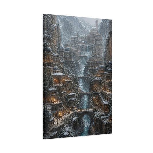 Main Mockup. Winter Canyon Citadel shown as canvas print