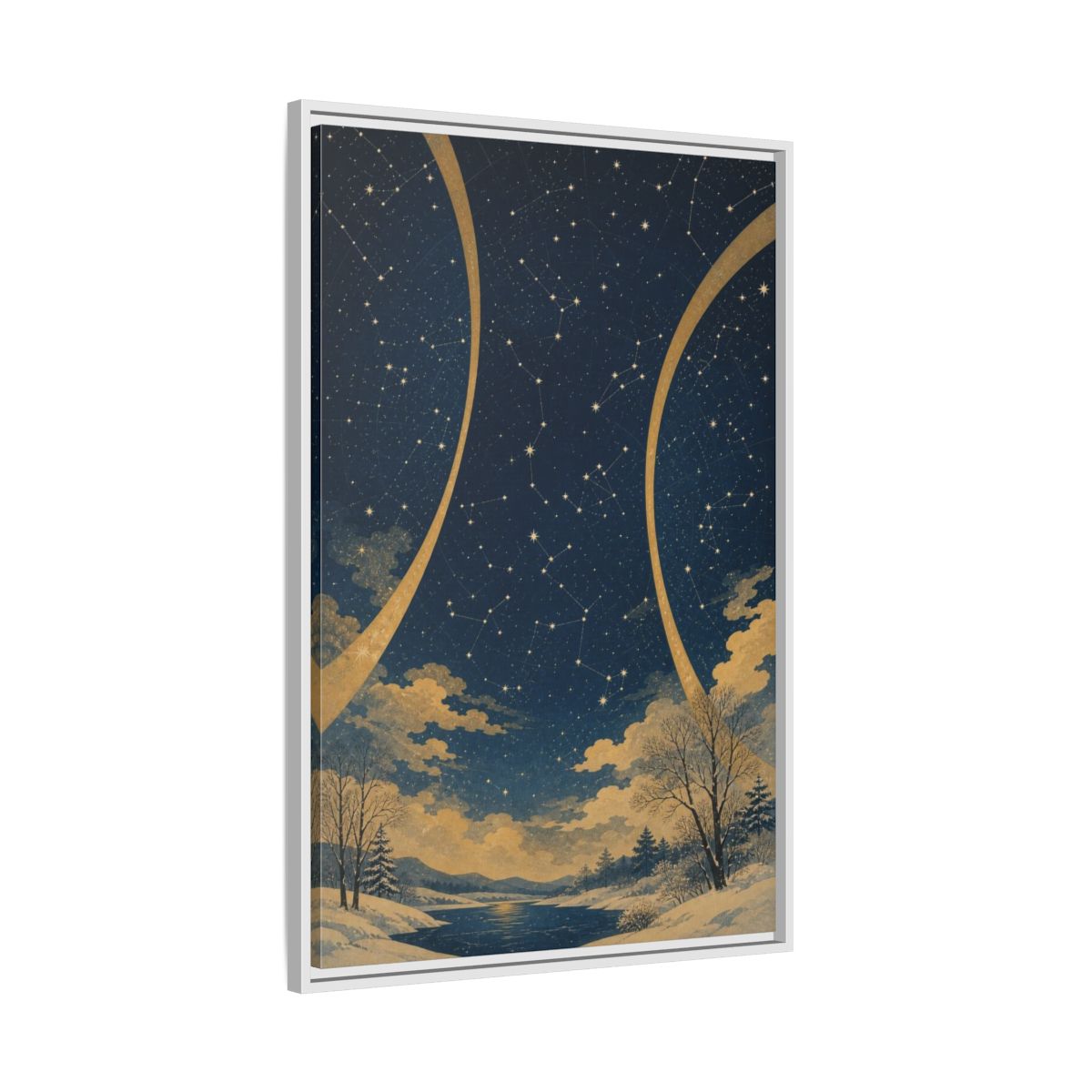 Side Mockup 9. Winter Constellation Map shown as framed canvas print