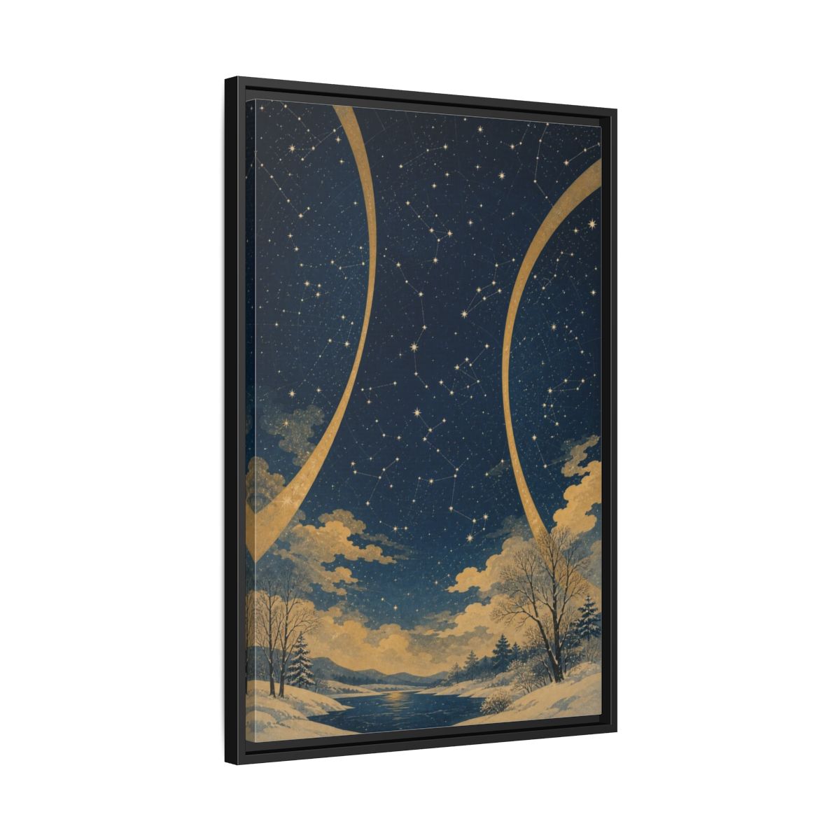 Side Mockup 14. Winter Constellation Map shown as framed canvas print