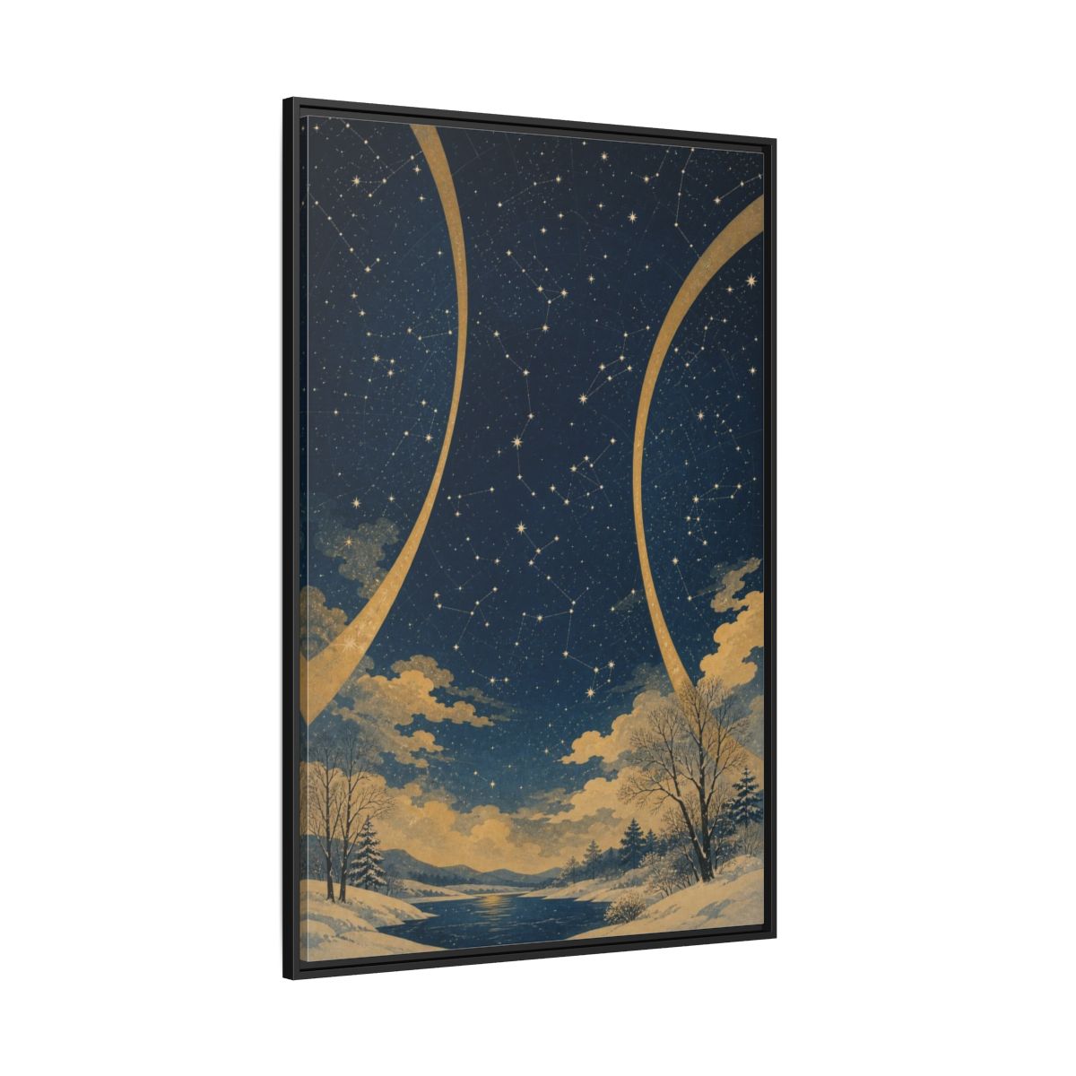 Side Mockup 12. Winter Constellation Map shown as framed canvas print