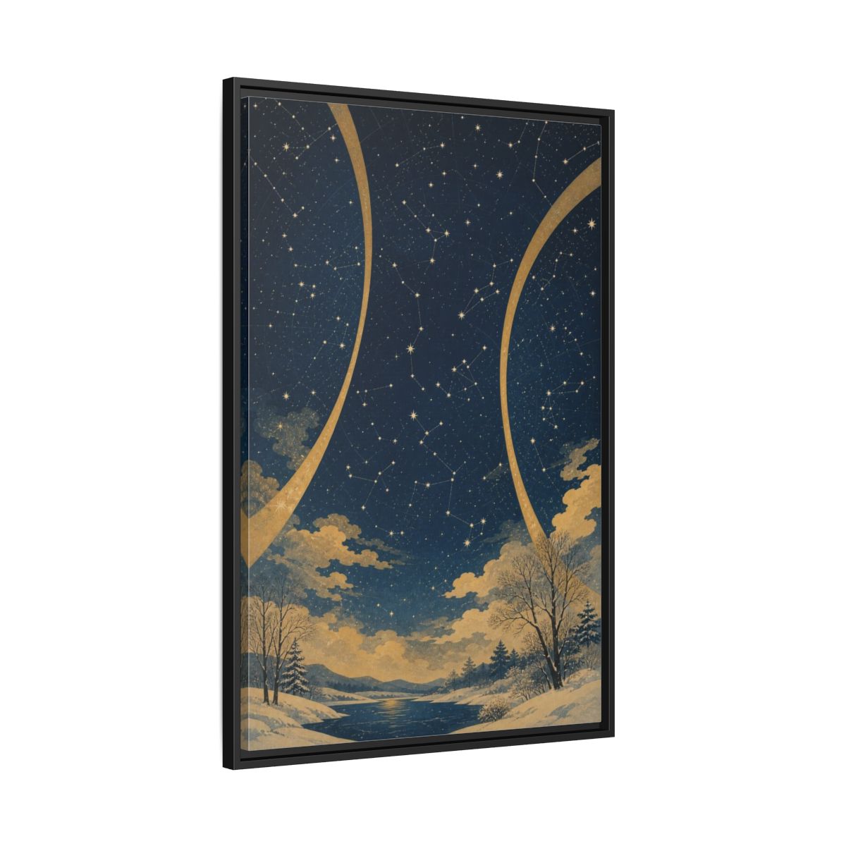 Side Mockup 13. Winter Constellation Map shown as framed canvas print