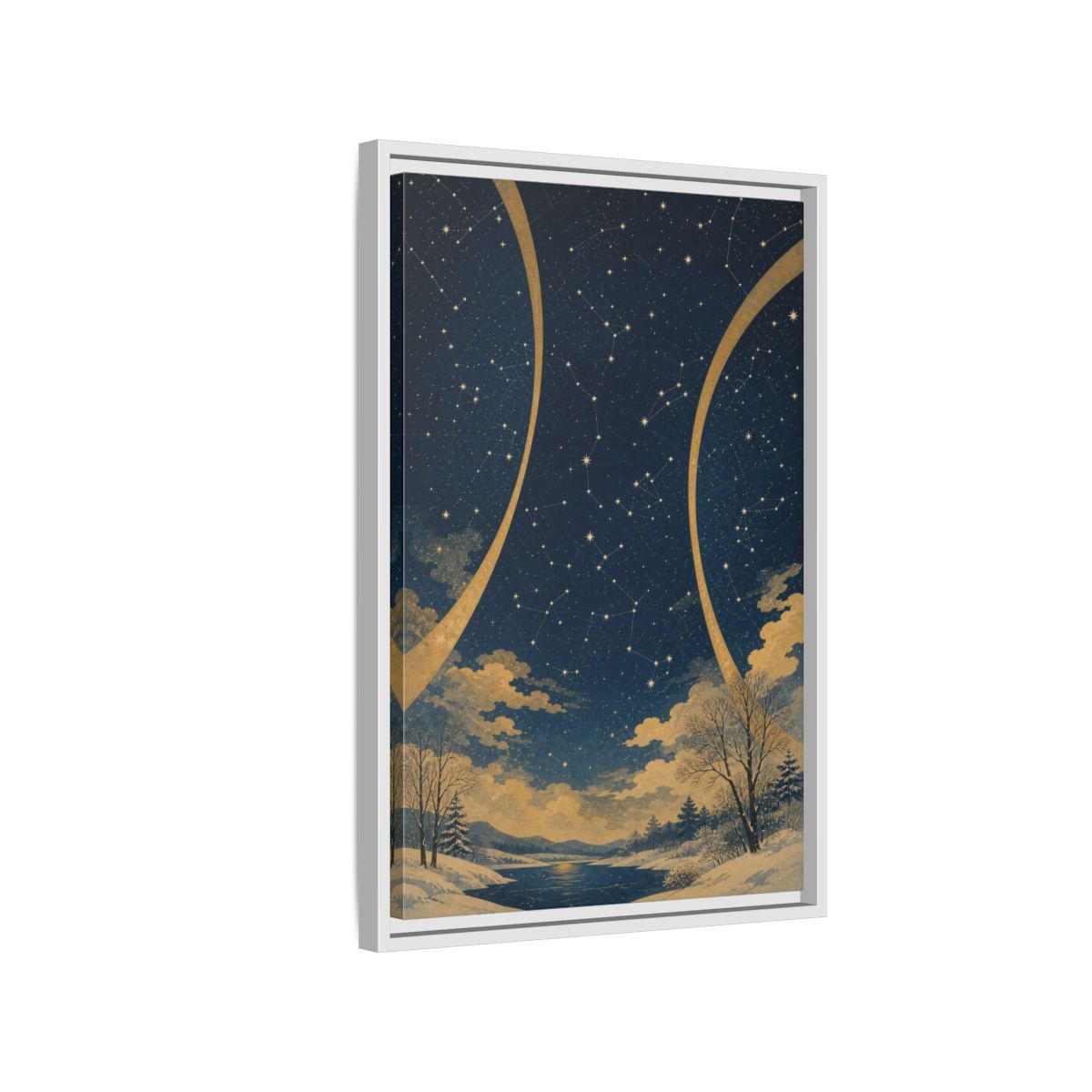 Side Mockup 1. Winter Constellation Map shown as framed canvas print