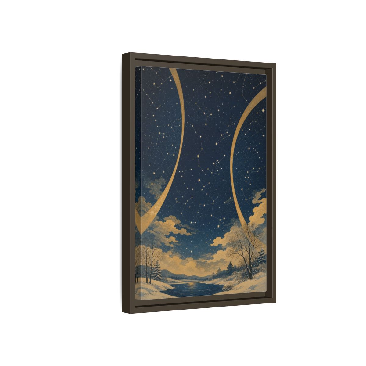Side Mockup 5. Winter Constellation Map shown as framed canvas print