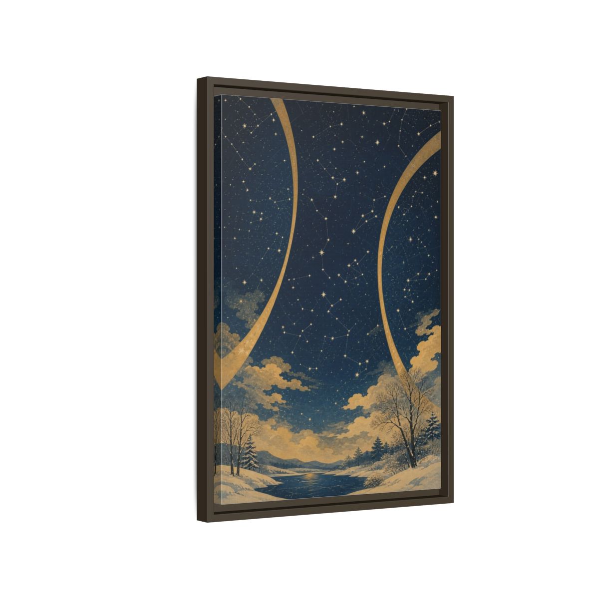 Side Mockup 2. Winter Constellation Map shown as framed canvas print