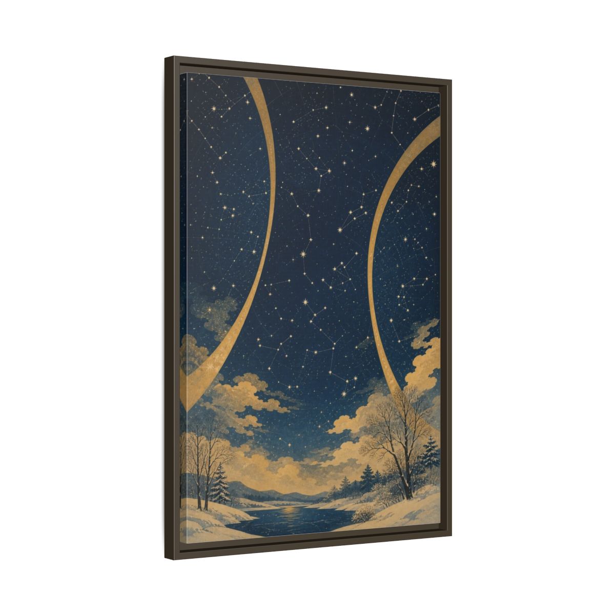 Side Mockup 11. Winter Constellation Map shown as framed canvas print