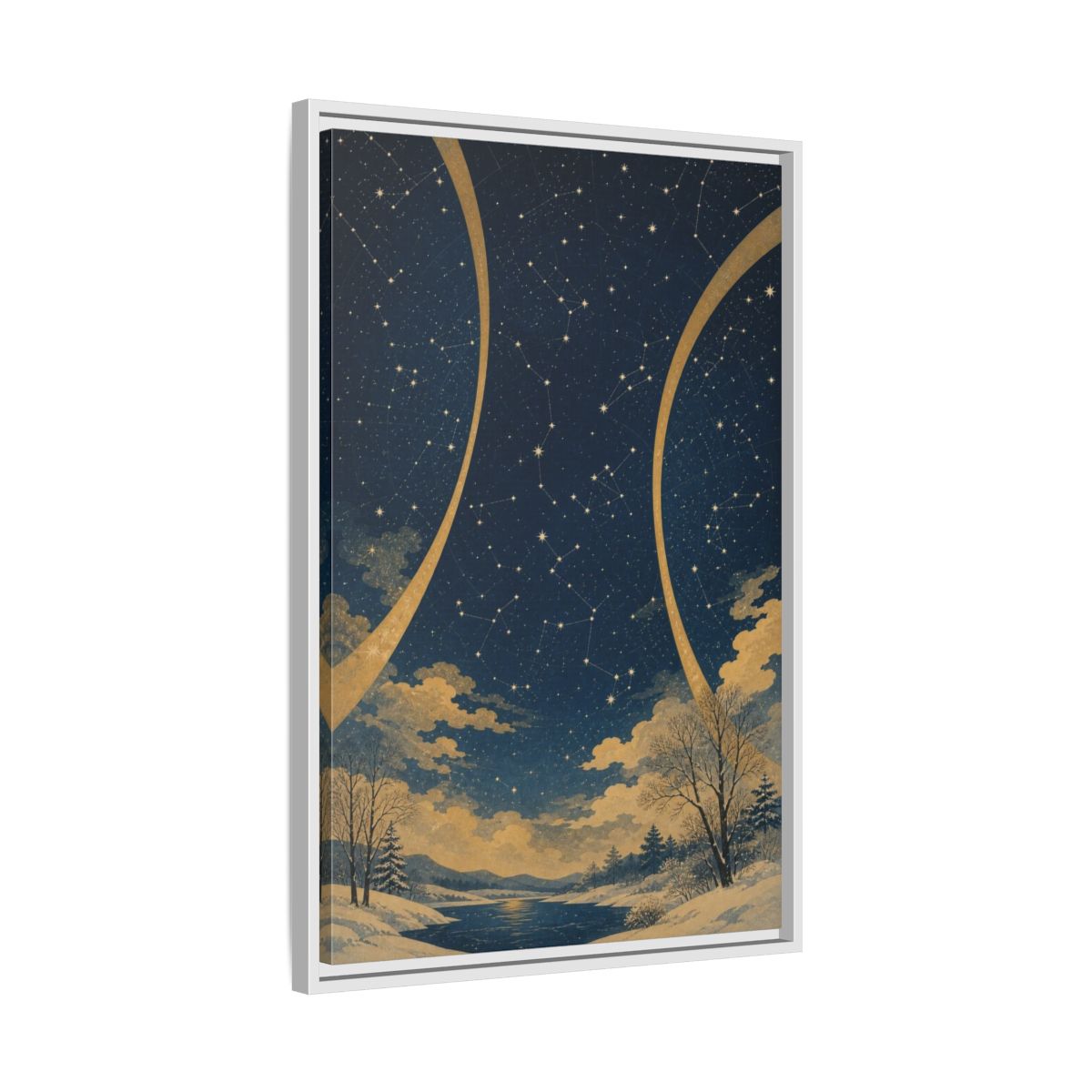 Side Mockup 10. Winter Constellation Map shown as framed canvas print