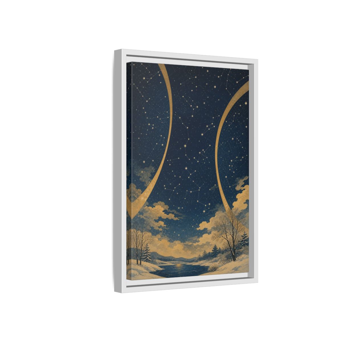 Side Mockup 4. Winter Constellation Map shown as framed canvas print