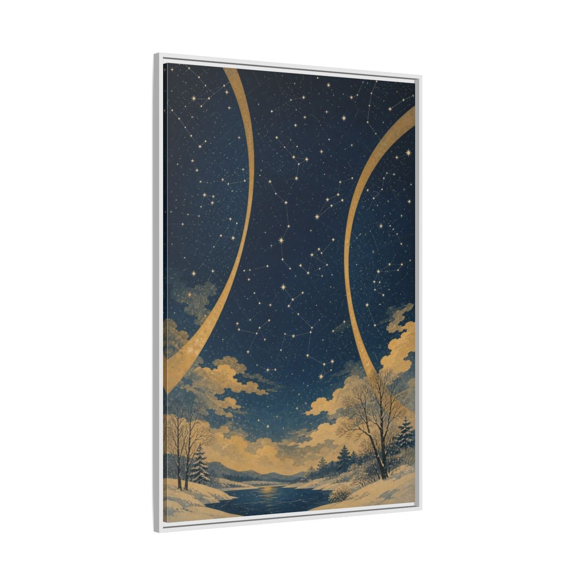 Side Mockup 7. Winter Constellation Map shown as framed canvas print