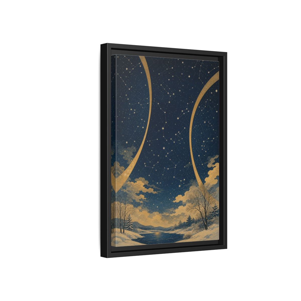 Side Mockup 6. Winter Constellation Map shown as framed canvas print