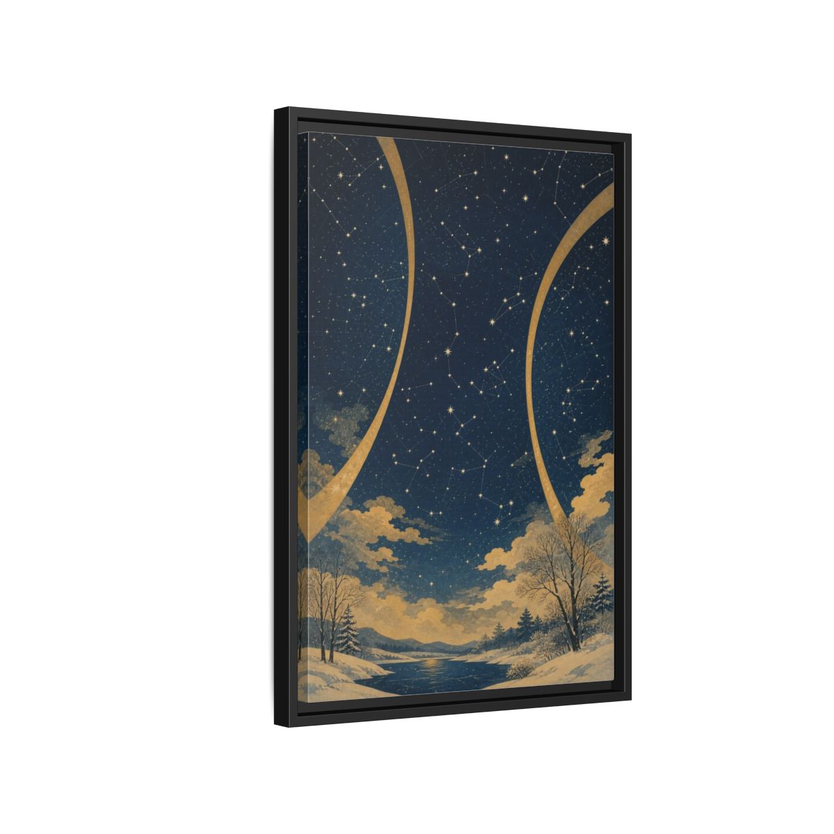Side Mockup 3. Winter Constellation Map shown as framed canvas print