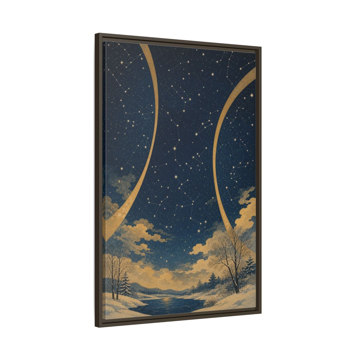 Main Mockup. Winter Constellation Map shown as framed canvas print