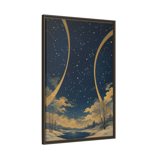 Main Mockup. Winter Constellation Map shown as framed canvas print