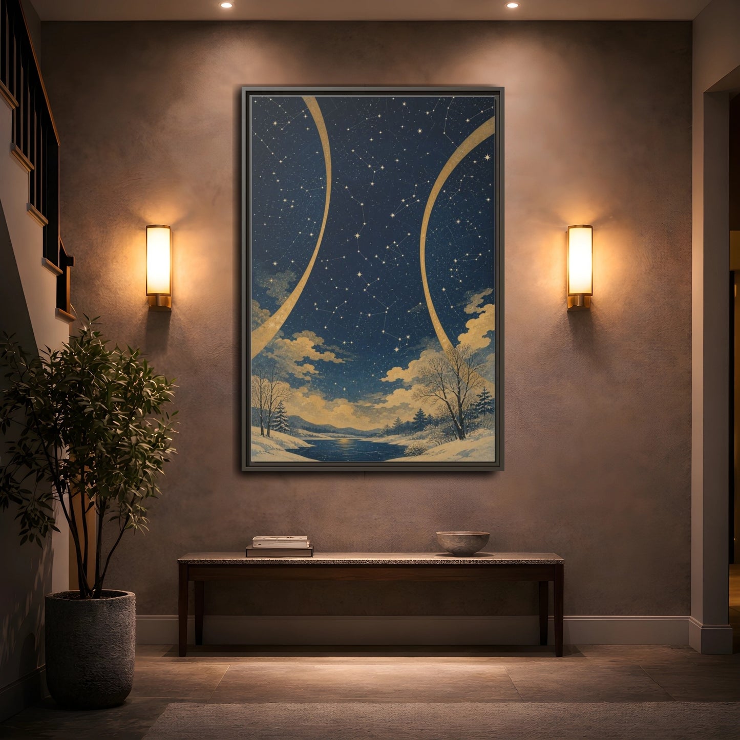 Mockup 2. Winter Constellation Map shown as framed canvas print
