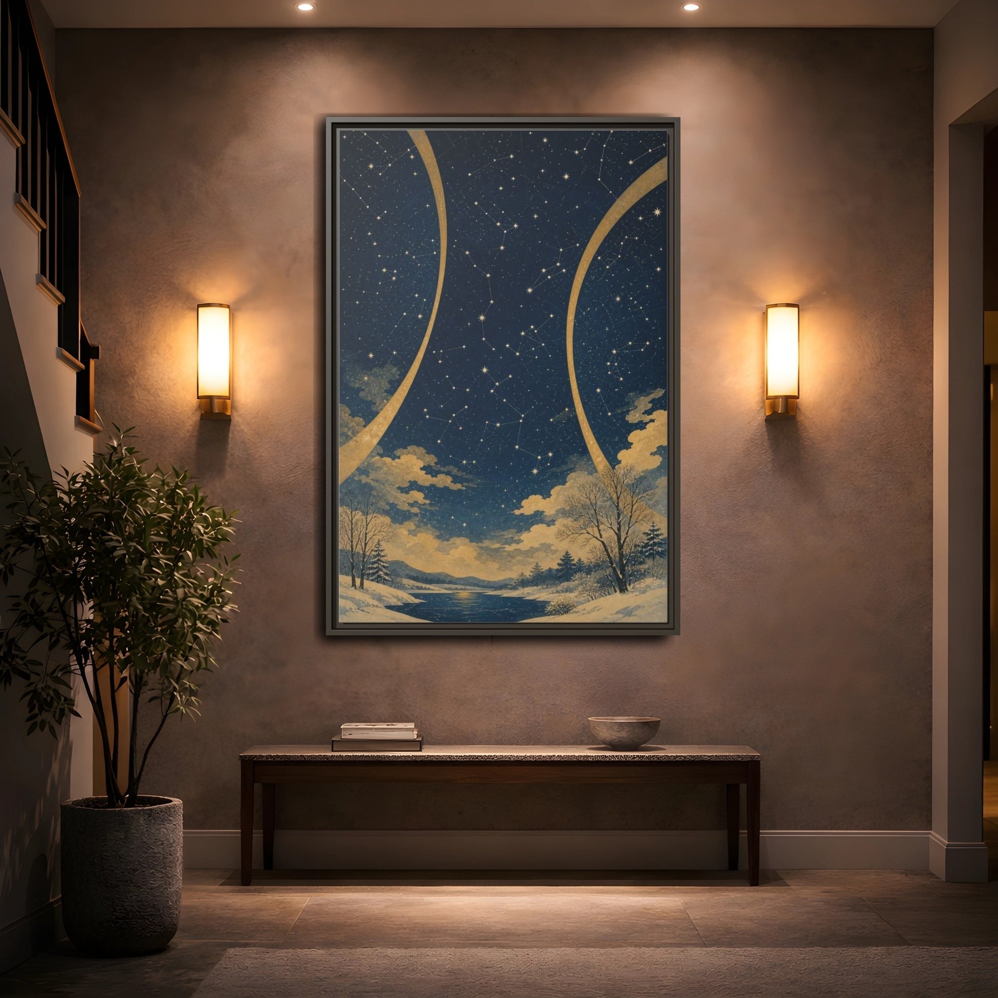 Mockup 2. Winter Constellation Map shown as framed canvas print