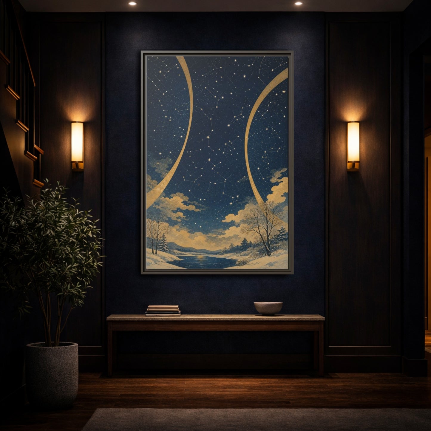 Mockup 4. Winter Constellation Map shown as framed canvas print