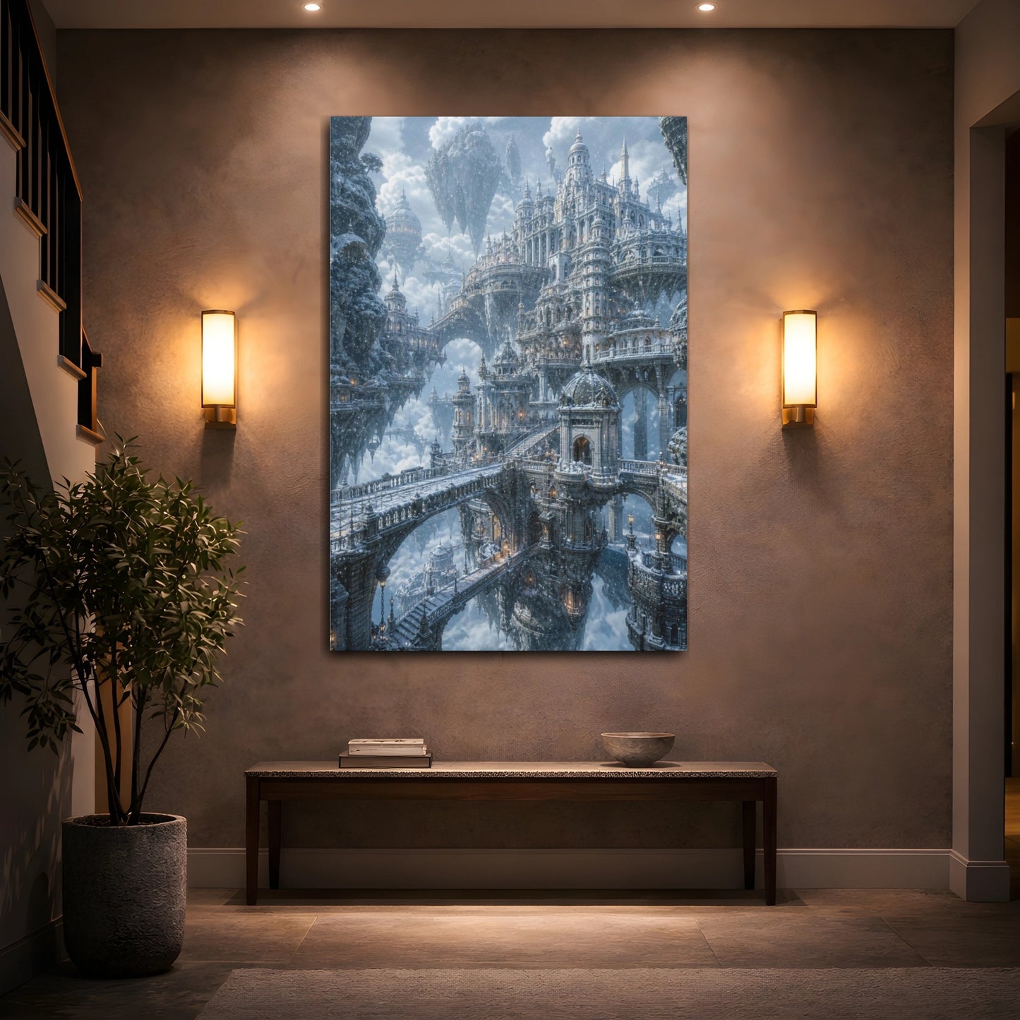 Mockup 2. Winter Floating City shown as canvas print