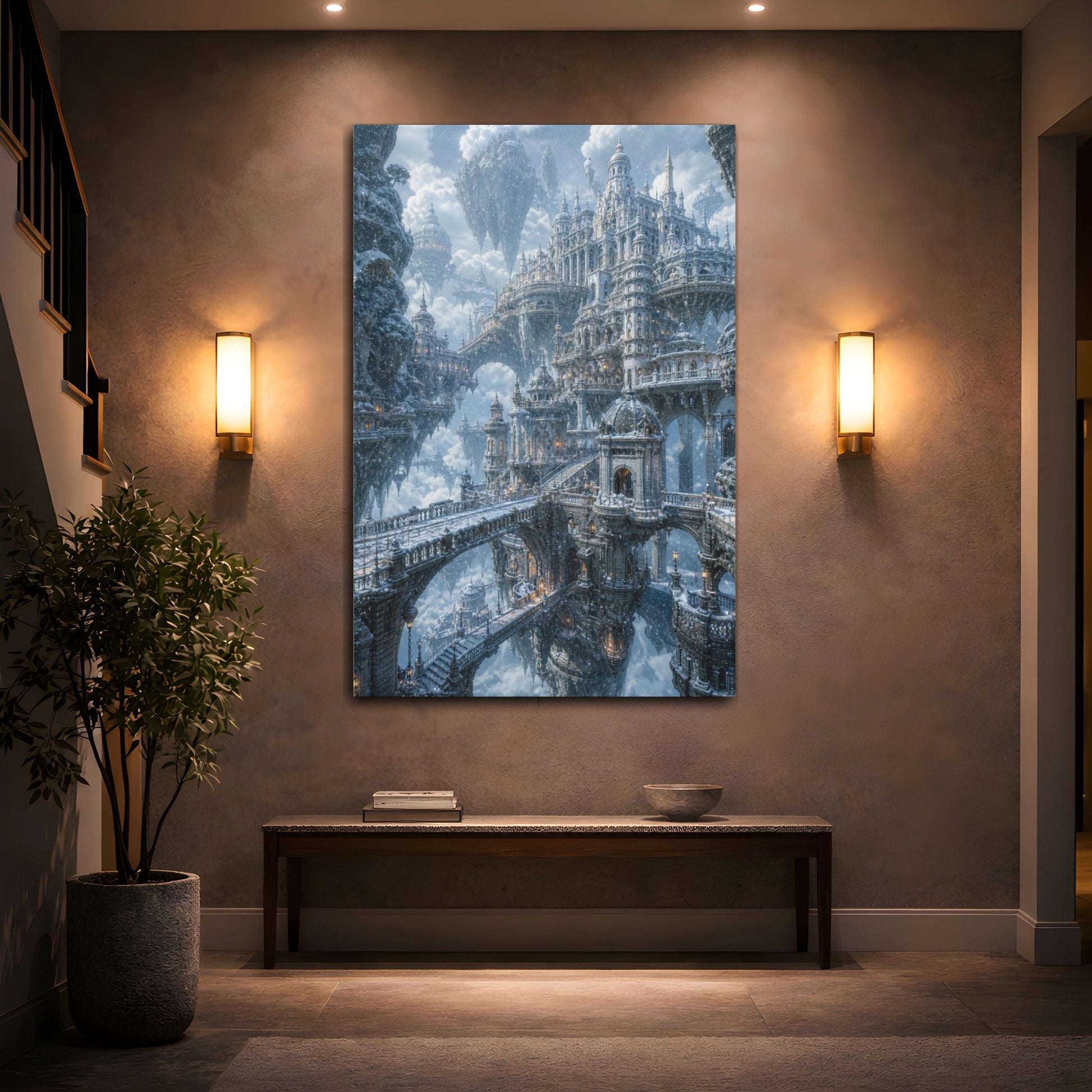 Mockup 2. Winter Floating City shown as canvas print