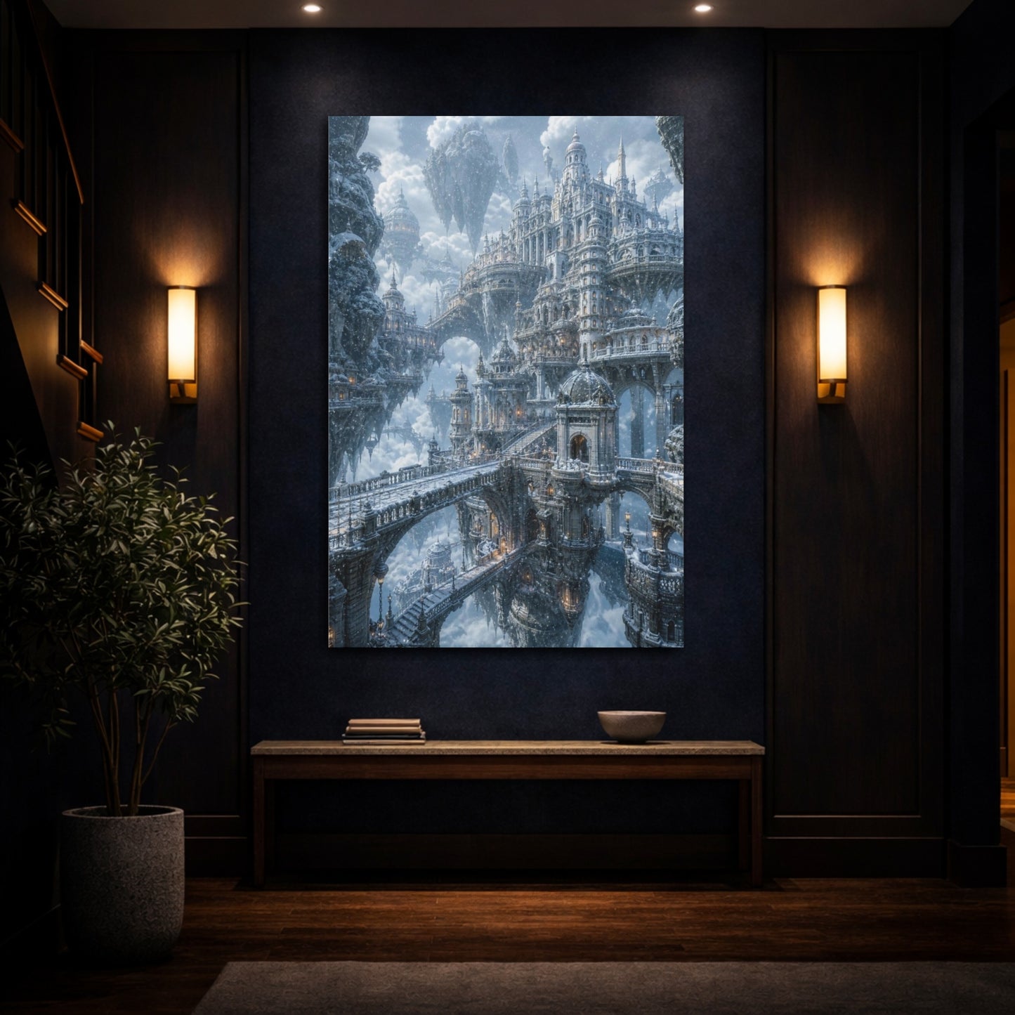 Mockup 4. Winter Floating City shown as canvas print