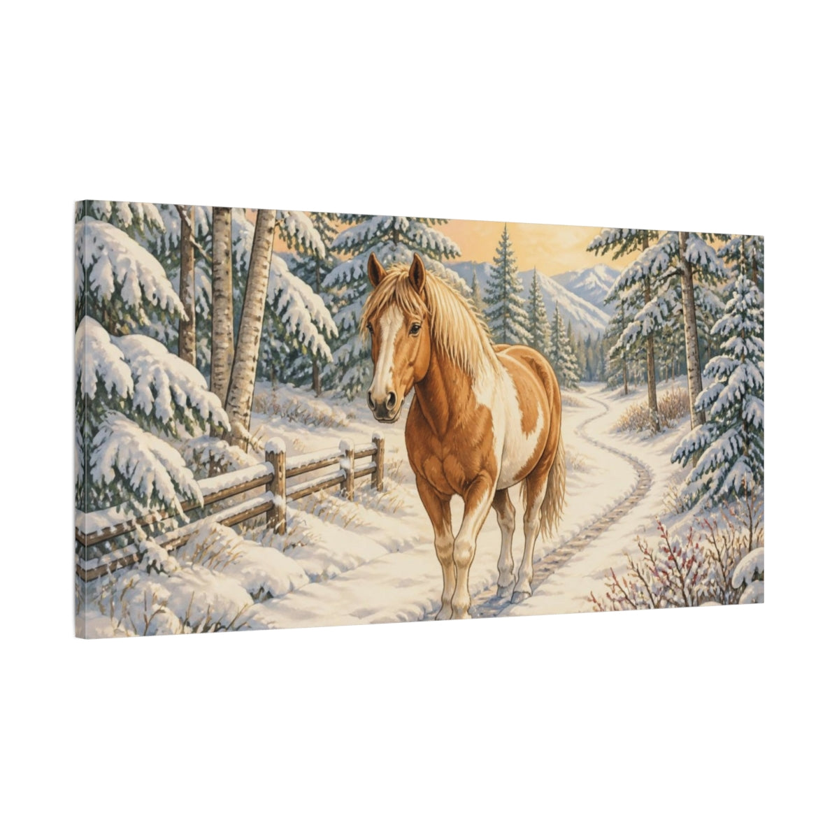 Main Mockup. Winter Horse Animals shown as canvas print
