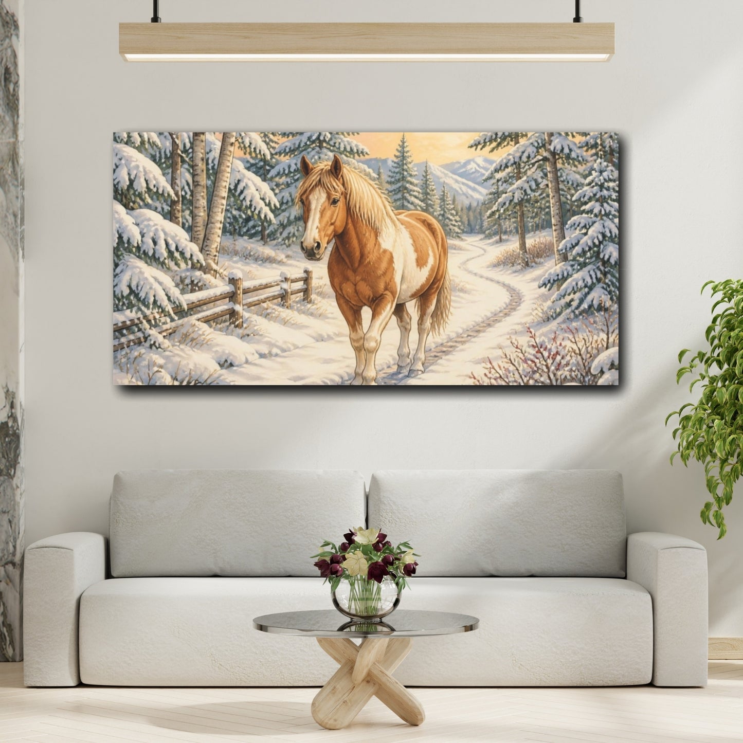 Mockup 2. Winter Horse Animals shown as canvas print
