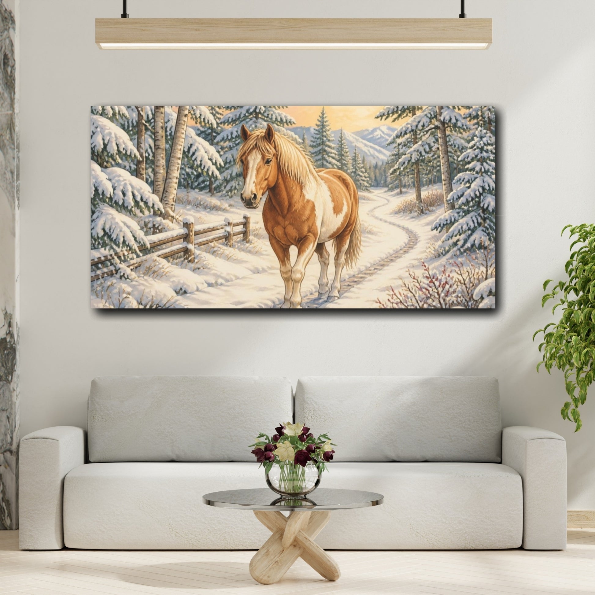 Mockup 2. Winter Horse Animals shown as canvas print