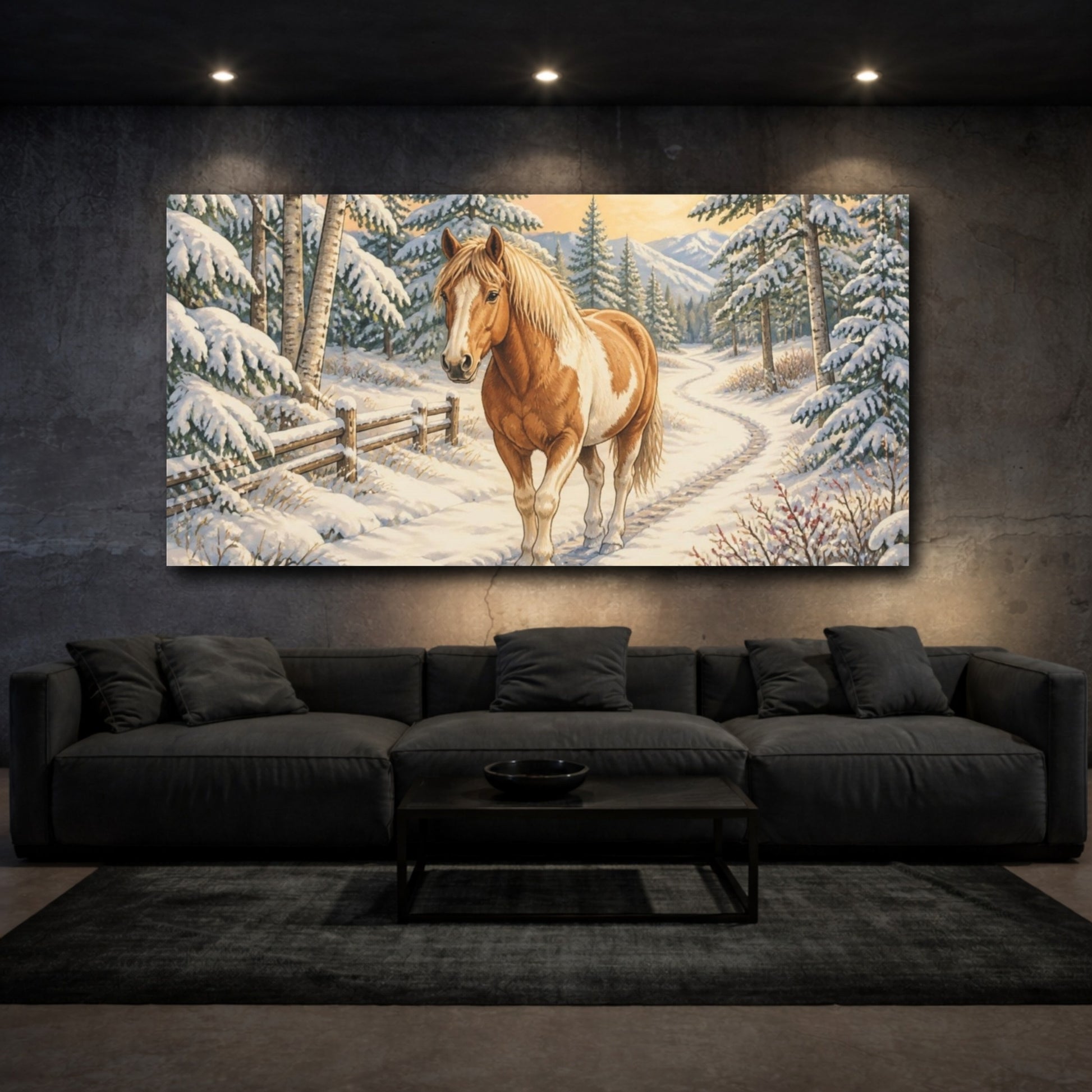 Mockup 3. Winter Horse Animals shown as canvas print