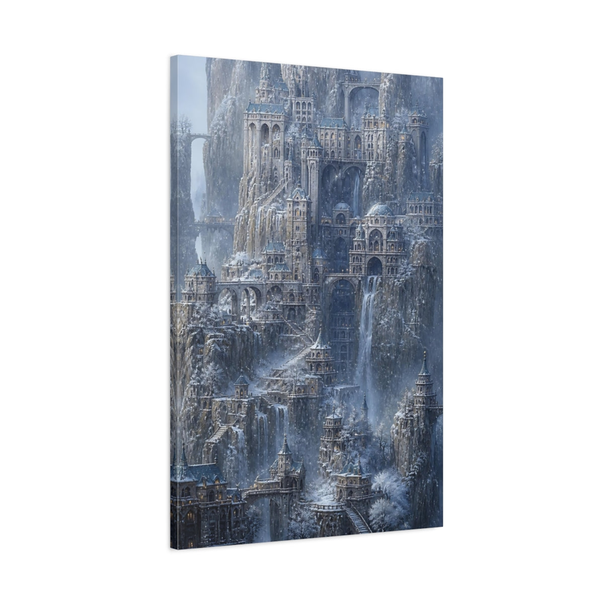 Main Mockup. Winter Mountain Citadel shown as canvas print