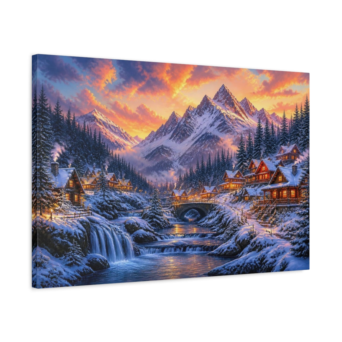 Side Mockup 2. Winter Mountain Landscape shown as canvas print