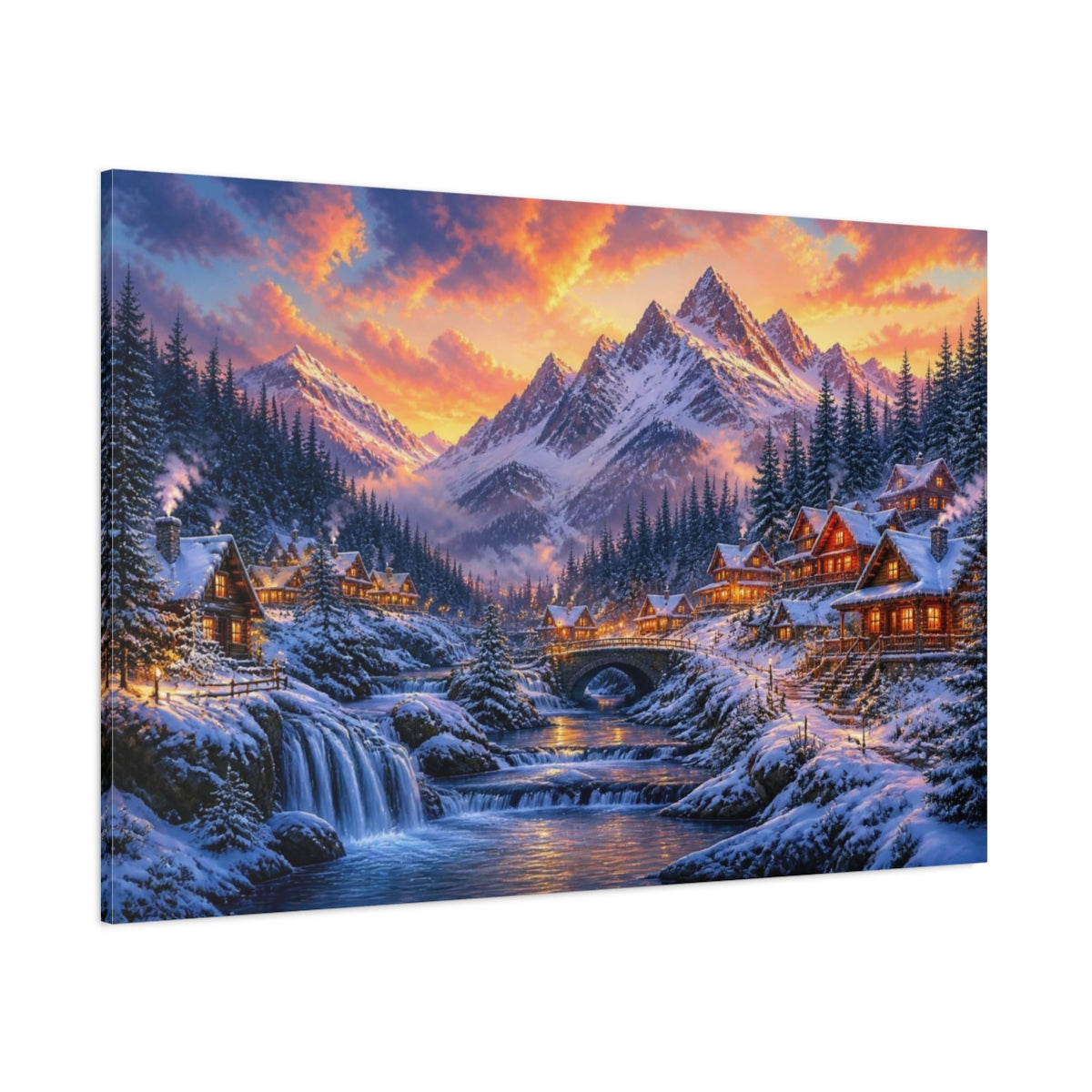 Side Mockup 1. Winter Mountain Landscape shown as canvas print