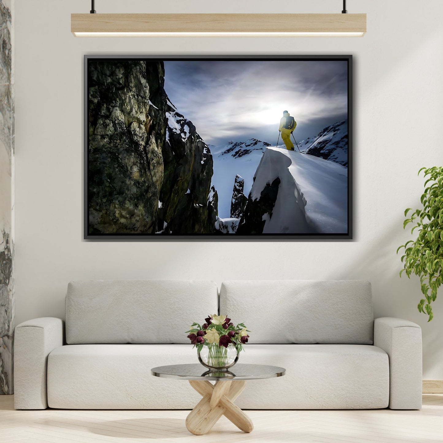 Winter Skis Wall Art Canvas Print - Motivation Sport Ski in Exclusive Frame