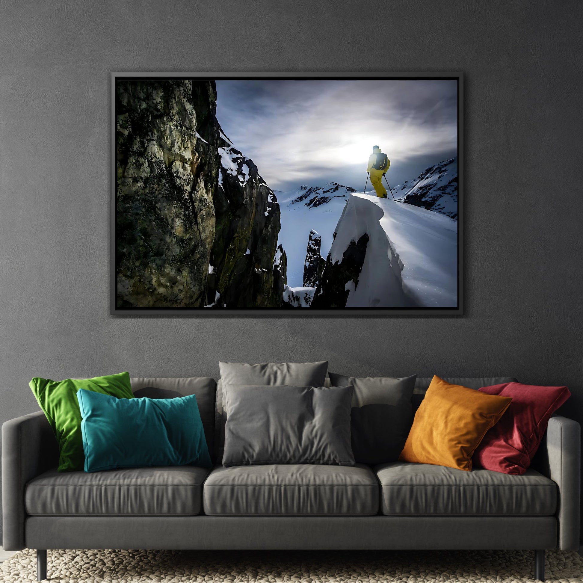 Winter Skis Wall Art Canvas Print - Motivation Sport Ski in Exclusive Frame