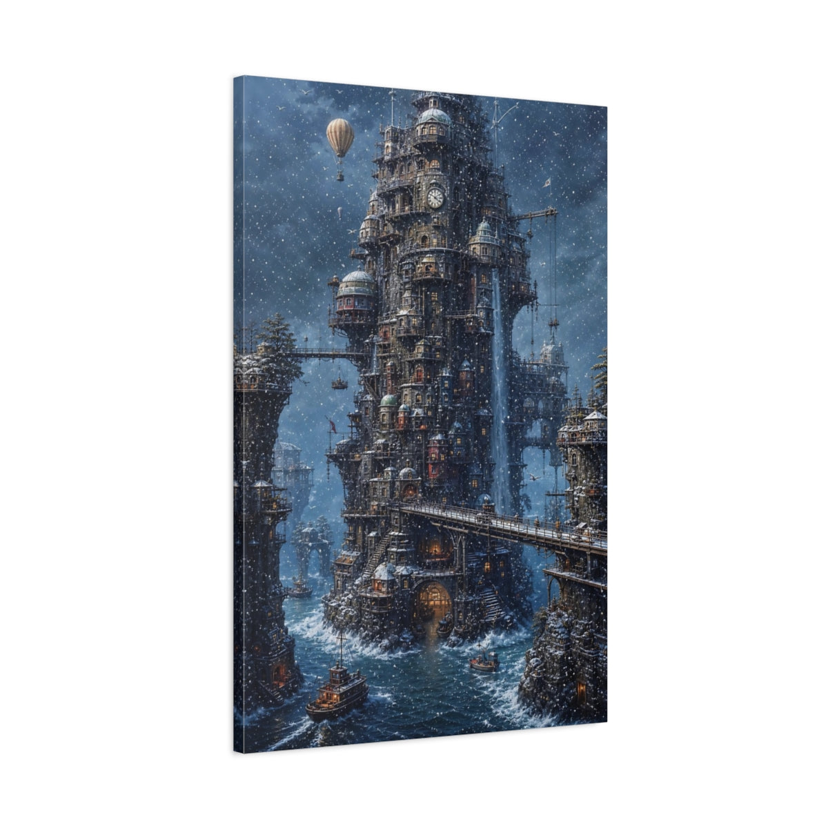 Main Mockup. Winter Tower City shown as canvas print