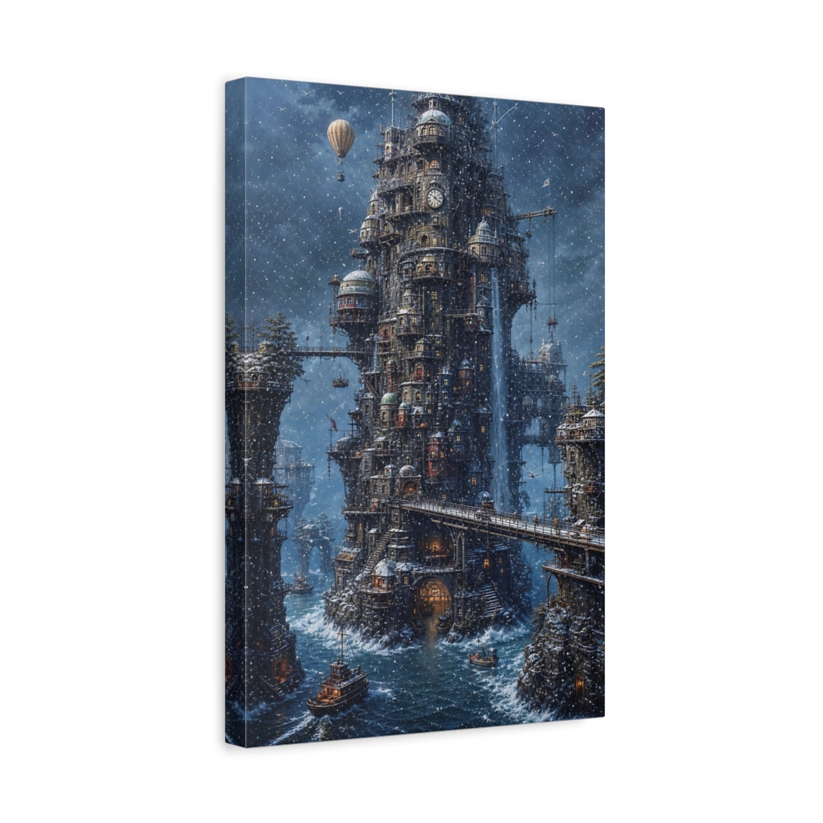 Side Mockup 4. Winter Tower City shown as canvas print