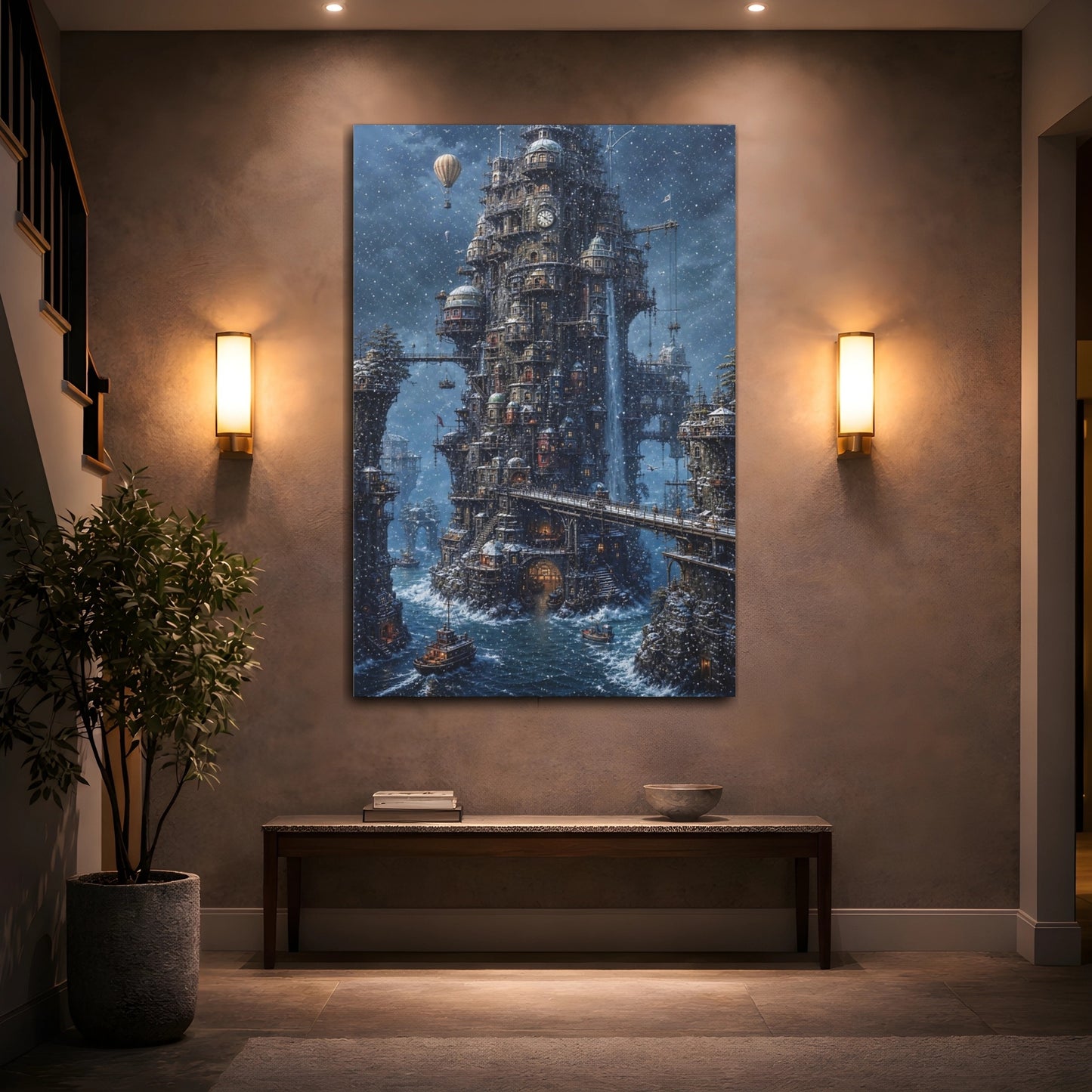 Mockup 2. Winter Tower City shown as canvas print