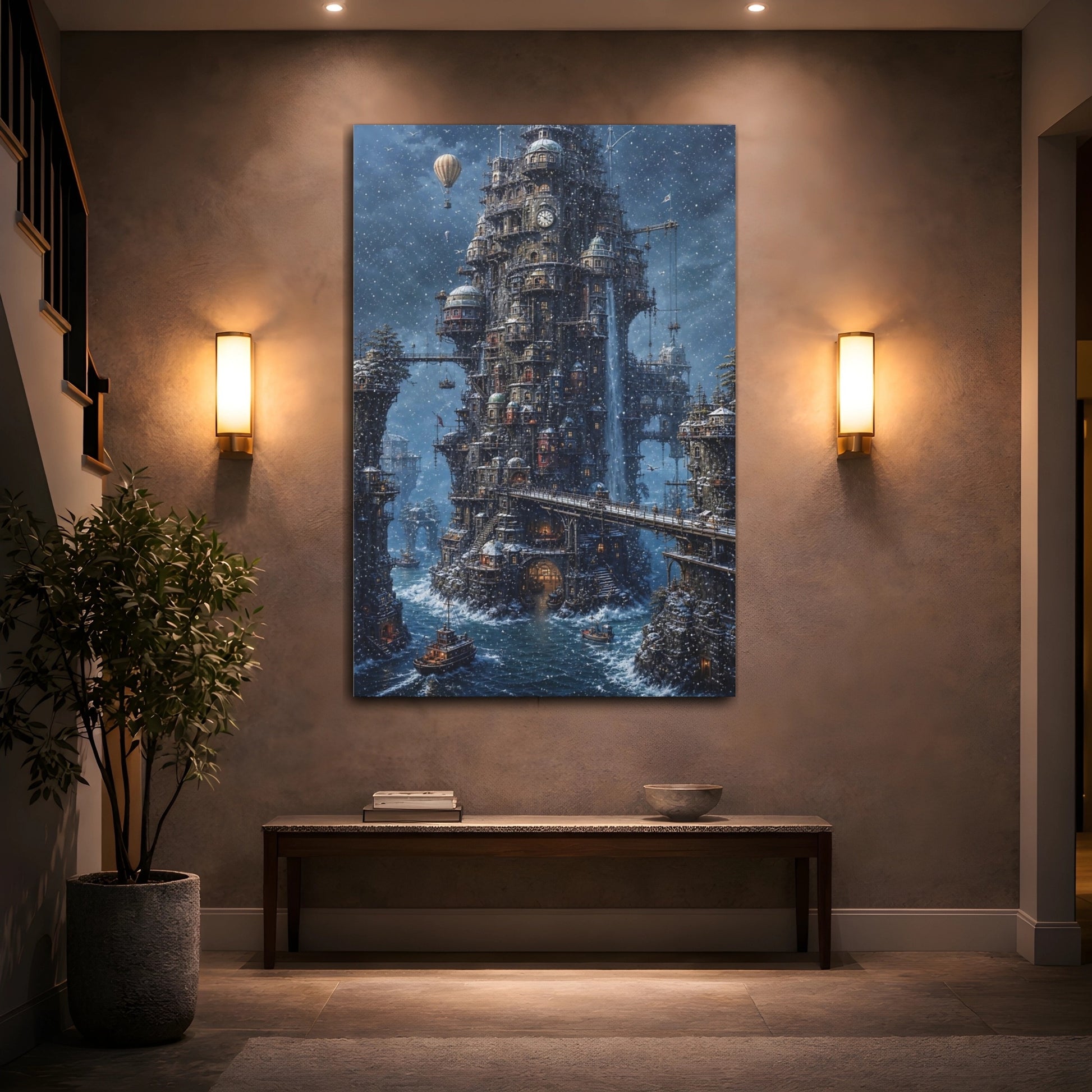 Mockup 2. Winter Tower City shown as canvas print