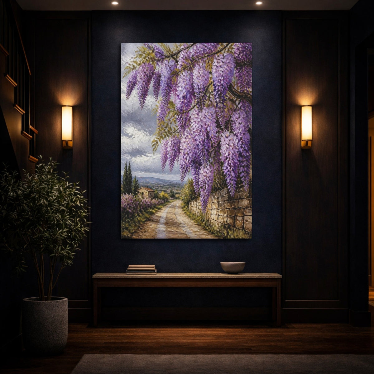 Wisteria Flower Lane Canvas Print – Living Room, Above Sofa, Lavender Purple - YesArtYes