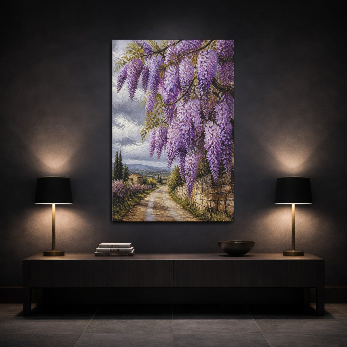 Wisteria Flower Lane Canvas Print – Living Room, Above Sofa, Lavender Purple - YesArtYes