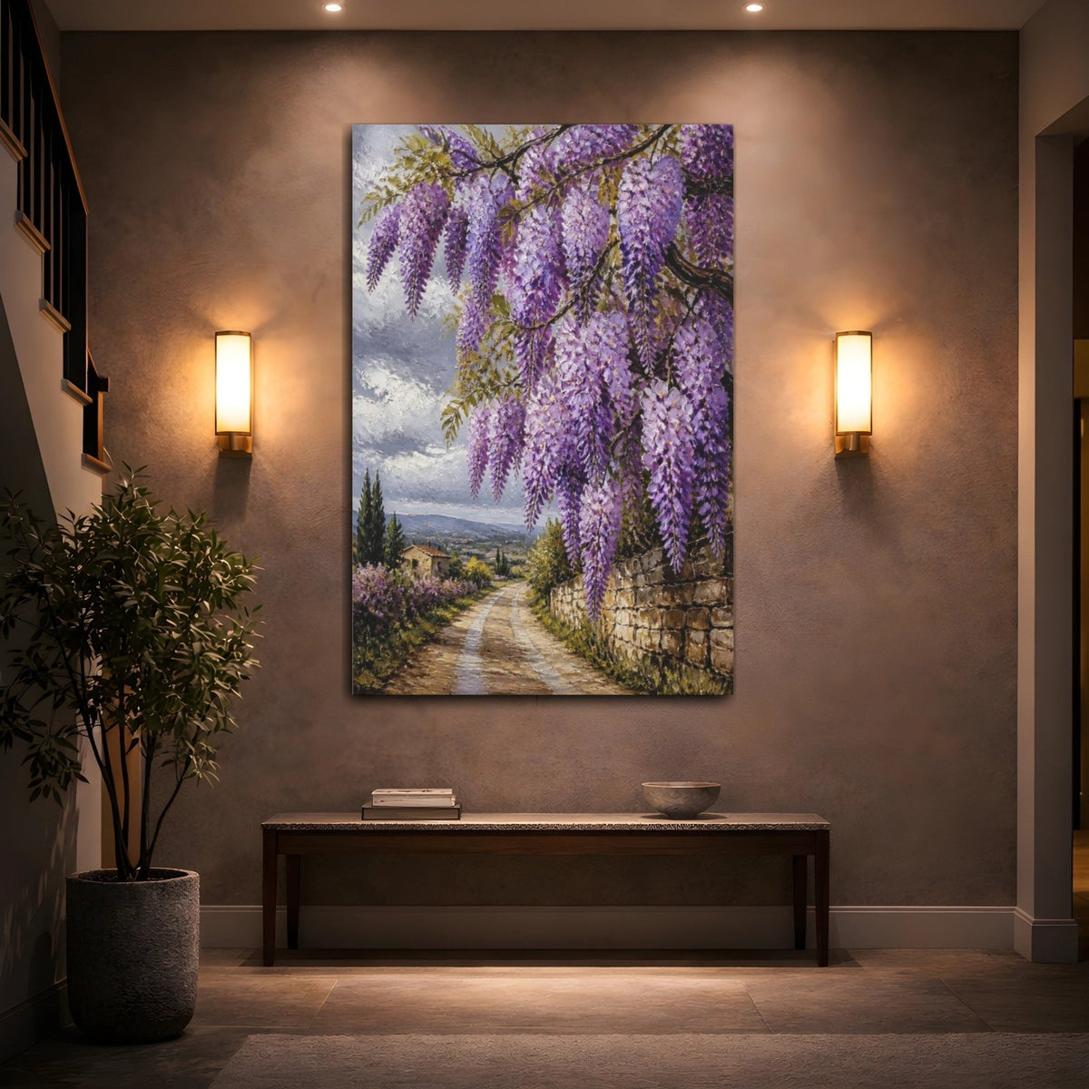 Wisteria Flower Lane Canvas Print – Living Room, Above Sofa, Lavender Purple - YesArtYes