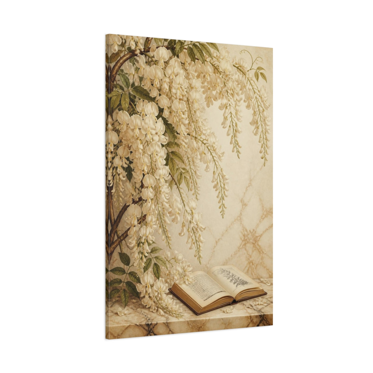 Side Mockup 1. Wisteria Flower Study shown as canvas print