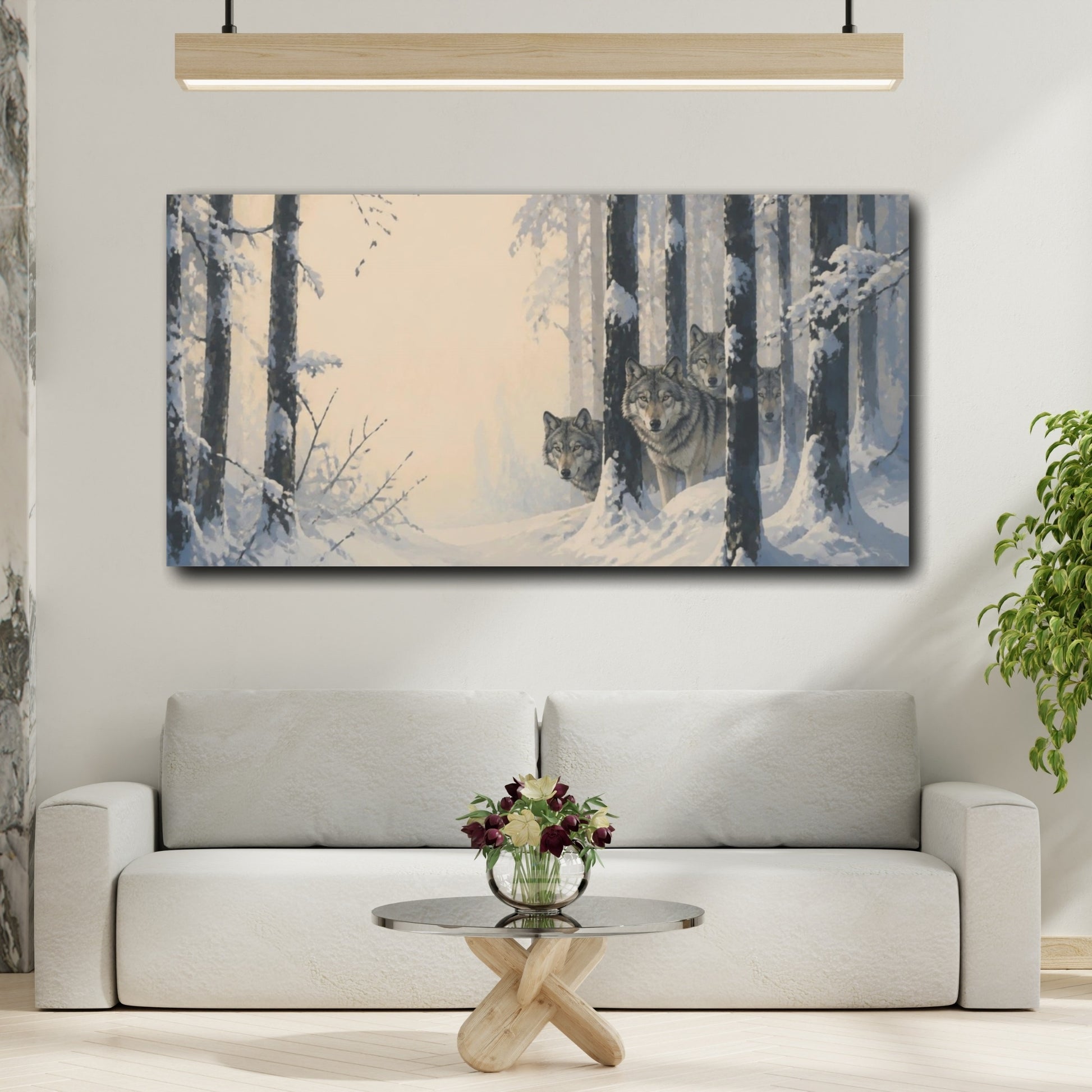 Mockup 2. Wolves In Winter Forest shown as canvas print