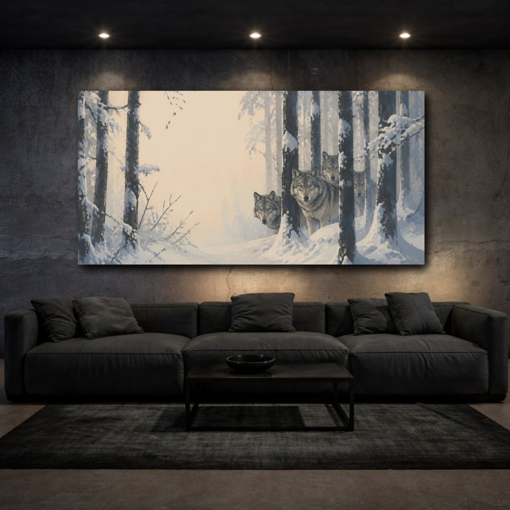 Mockup 3. Wolves In Winter Forest shown as canvas print