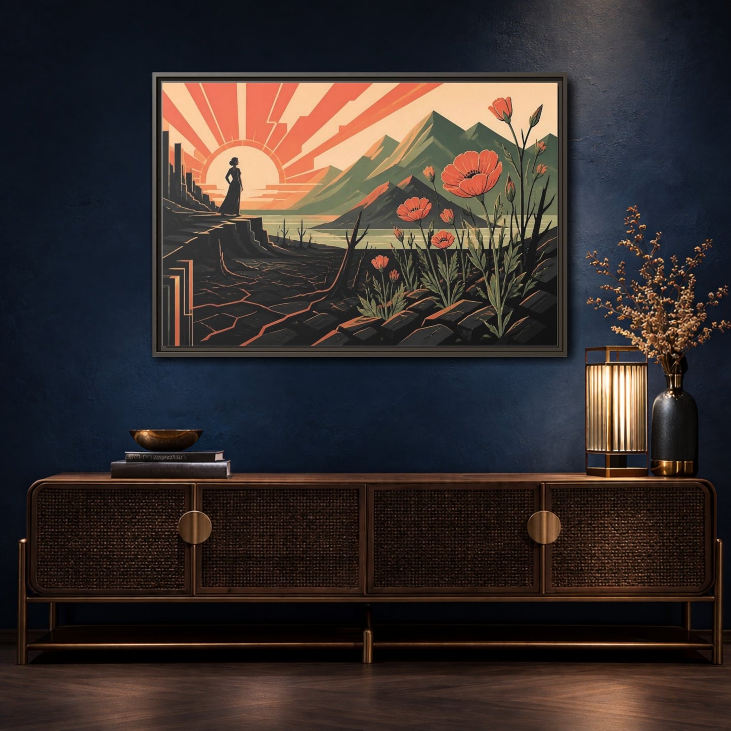 Mockup 4. Woman At Sunrise shown as framed canvas print