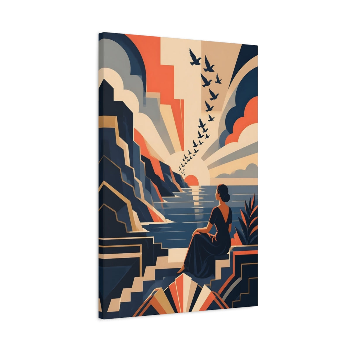 Side Mockup 2. Woman At Sunset shown as canvas print